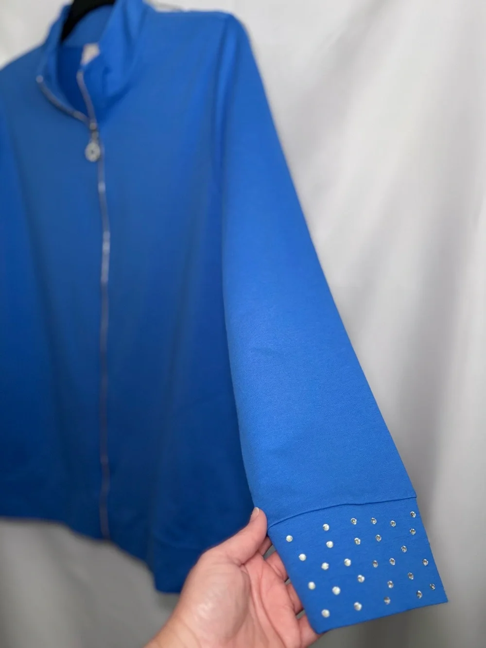 Quacker Factory by Jeanne Bice Royal Blue Full Zip Jacket w/ Rhinestone Accents